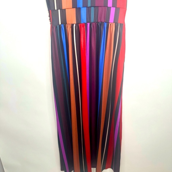 Striped Multicolor V-Neck Maxi‎ Dress Size Large - Picture 5 of 8